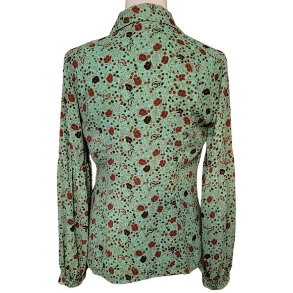 Free People Floral Ruffle Button Up Long Balloon Sleeve Peasant Poet Blouse - S - Picture 2 of 8